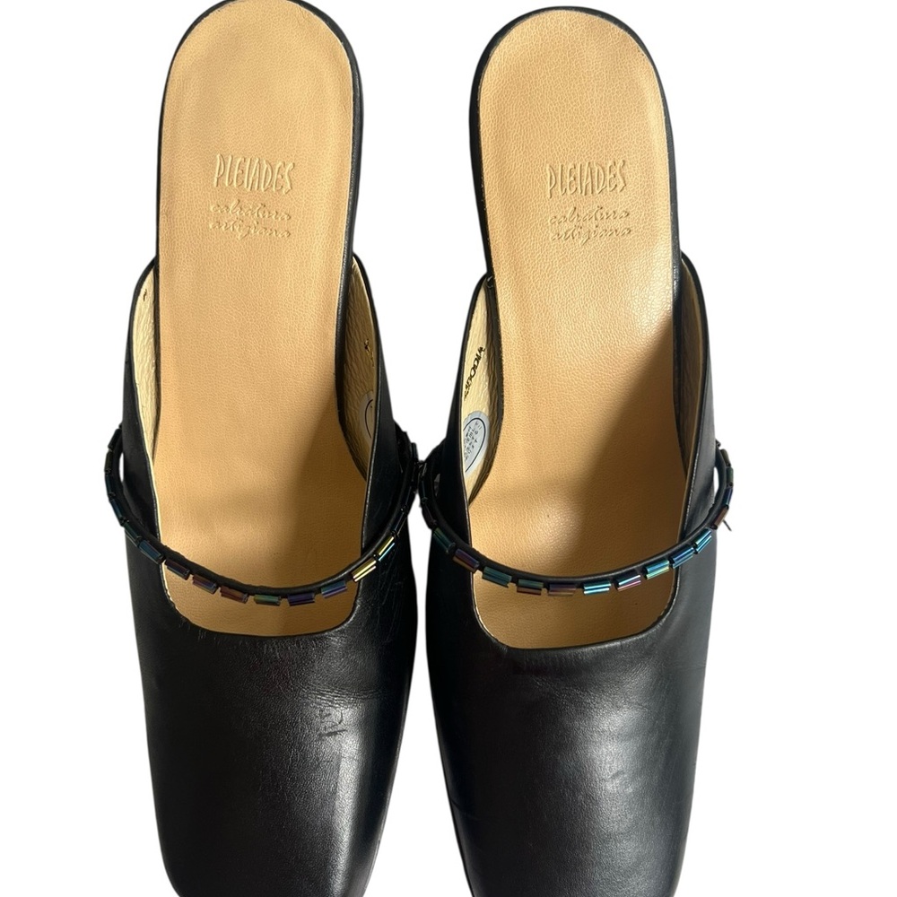 Pleiades Black Leather Mule with Color Bead Strap | Size 6W | $550 New